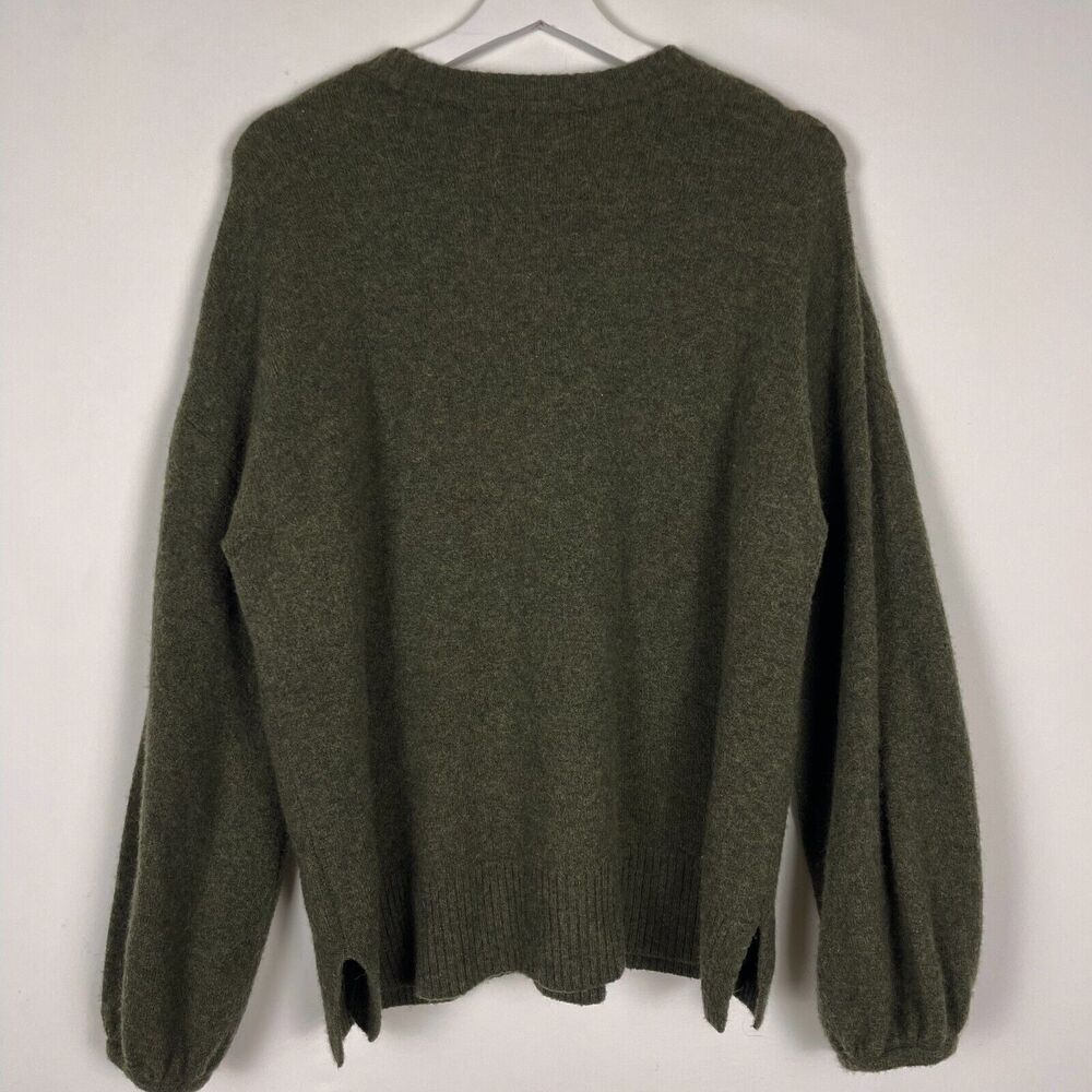 Madewell Wool Alpaca Sweater Relaxed Crewneck Green Balloon Sleeves Cozy Womens - Picture 2 of 10